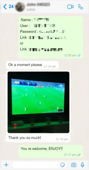 British IPTV UK — WhatsApp customer review 1